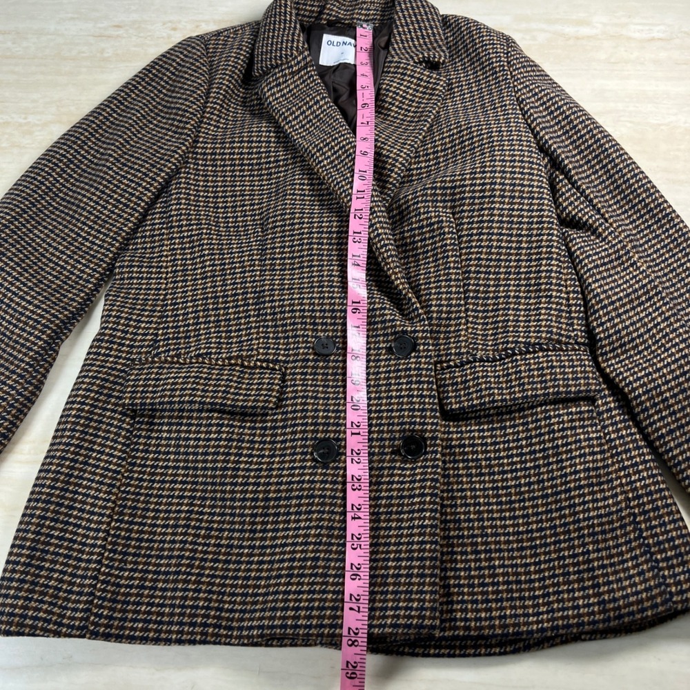 Old Navy Houndstooth Blazer Jacket Brown Black Double Breasted Size M - Picture 2 of 9